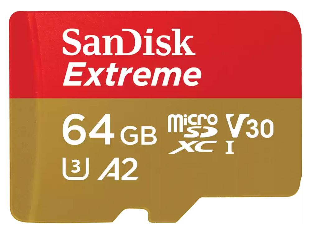 SanDisk Extreme 64GB C10 U3 V30 A2 microSDXC Card with Adapater