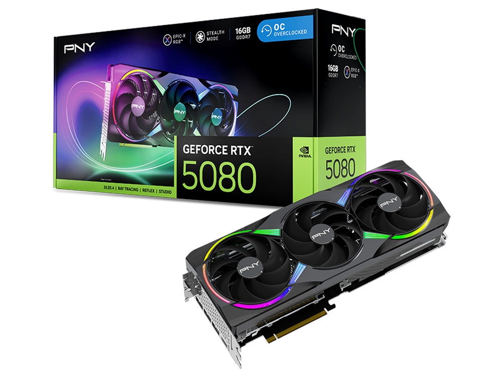 PNY EPIC-X RGB GeForce RTX 5080 Overclocked Triple Fan Graphics Card