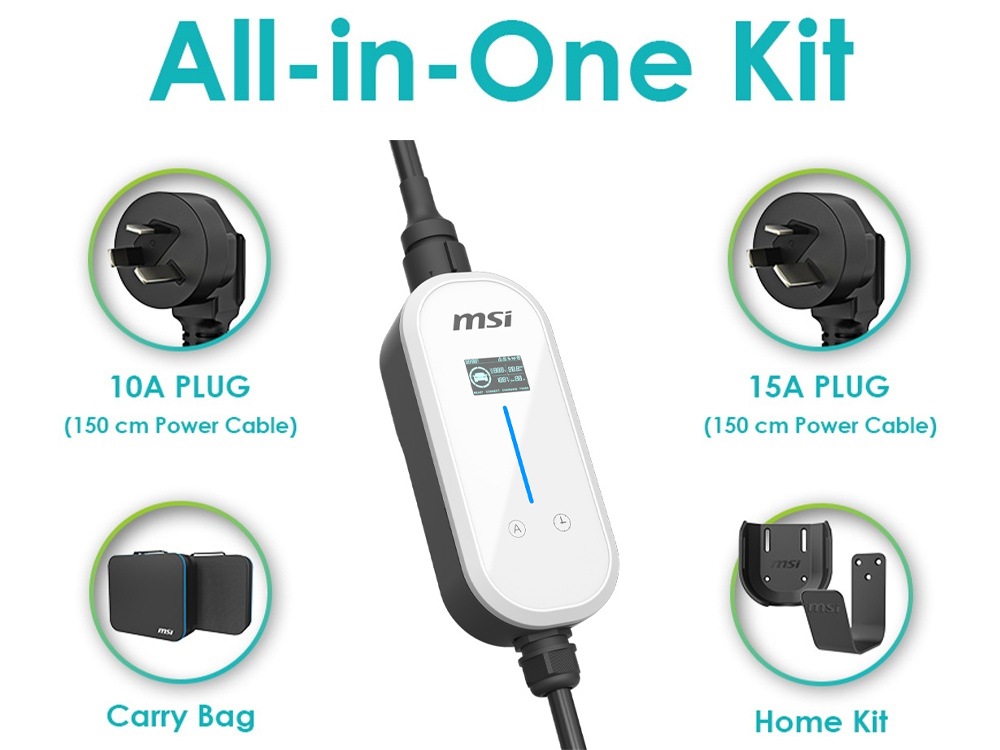 MSI Ezgo 10A + 15A IP66 EV Portable Charger - White