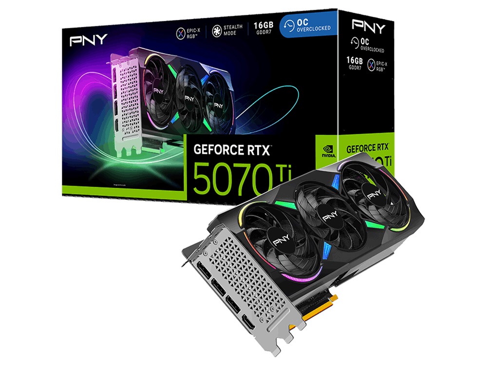 PNY EPIC-X GeForce RTX 5070 Ti 16GB OC ARGB Triple Fan GDDR7 Graphics Card