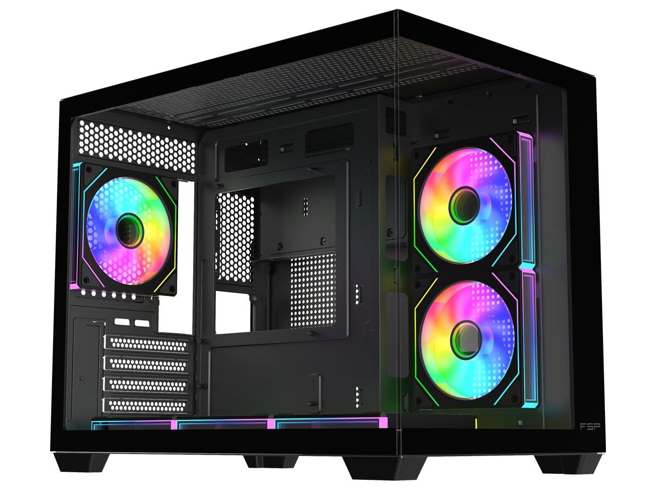 FSP S342-BA Black Dual Chamber Micro-ATX Case (6x ARGB Fans)