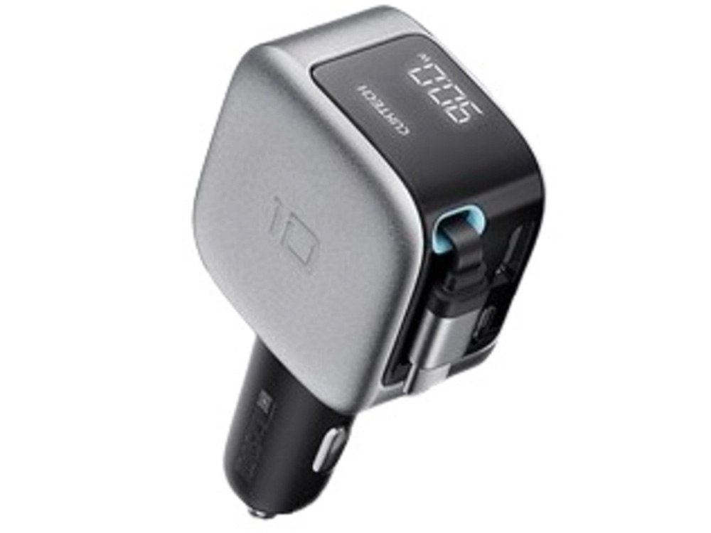 Cuktech 10 GaN 100W Car Charger with retractable cable and smart screen