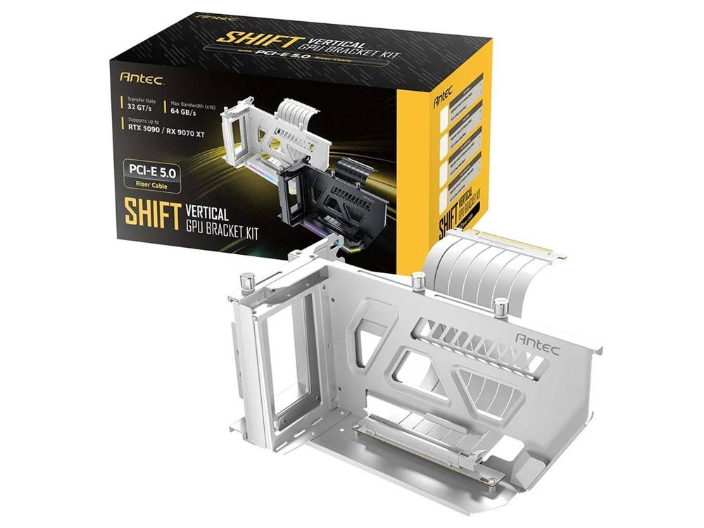 Antec Shift ARGB PCIe 5.0 x16 190mm Riser 3-Slot Vertical GPU Bracket - White