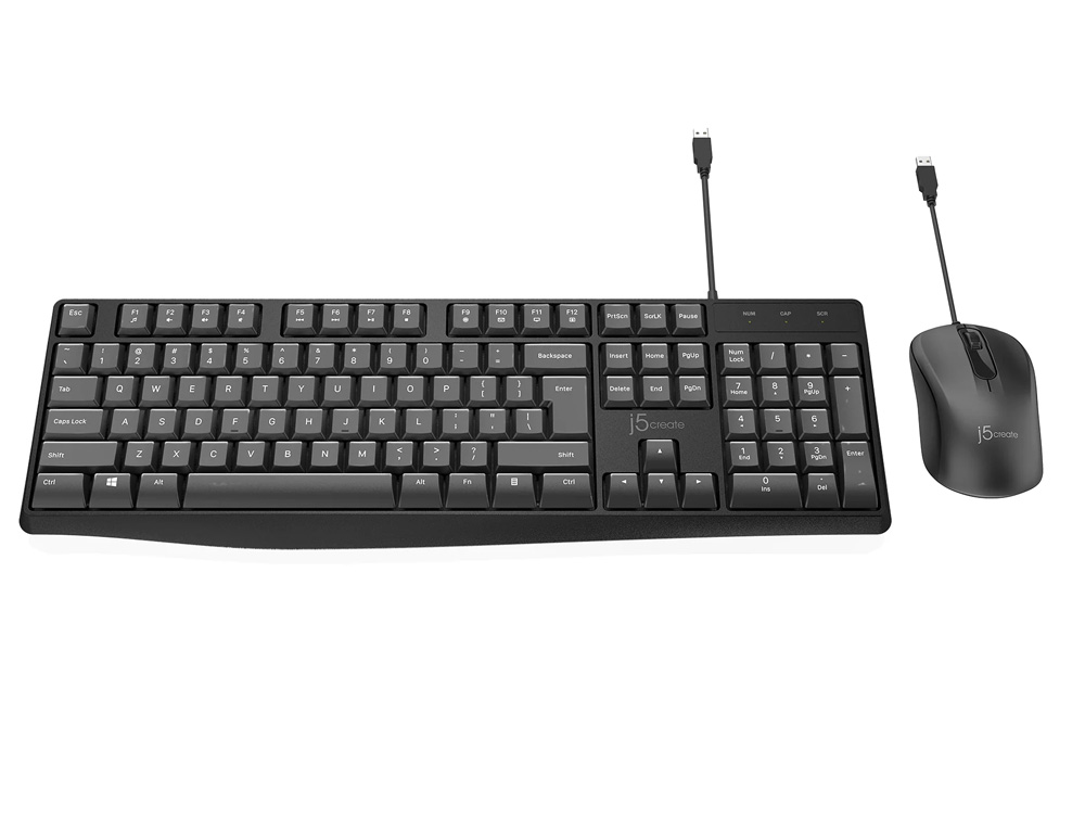 j5create JIKMU105 Full-Size Wired Desktop Keyboard and Mouse Combo