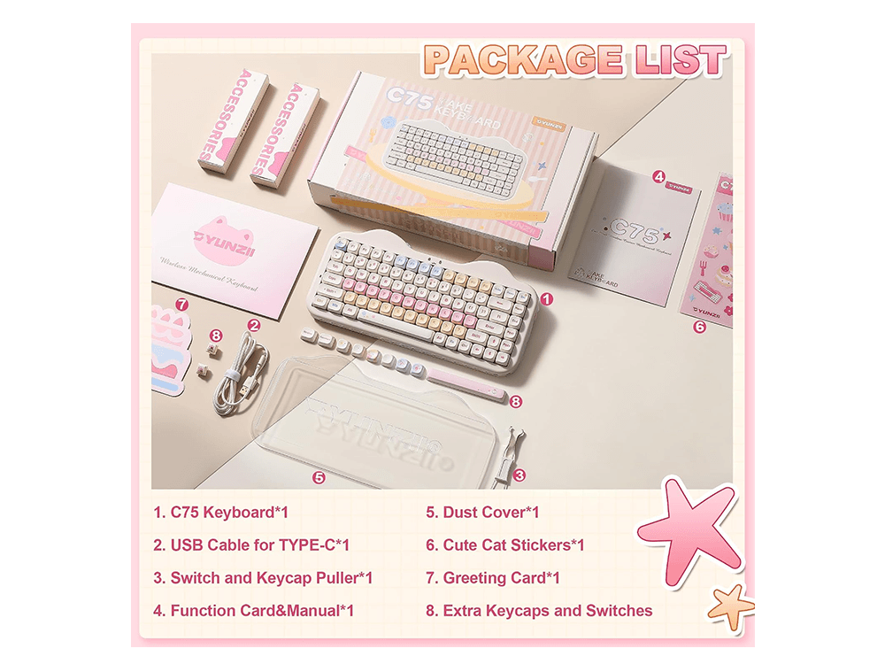 YUNZII C75 Cake Meow Hot-Swap Wireless Milk V2 Switch Mechanical