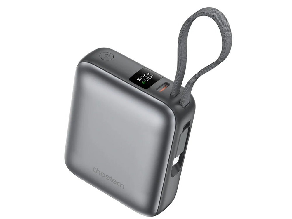 Choetech PowerLeap 10000mAh 35W Built-in USB-C Cable Mini Power Bank - Grey