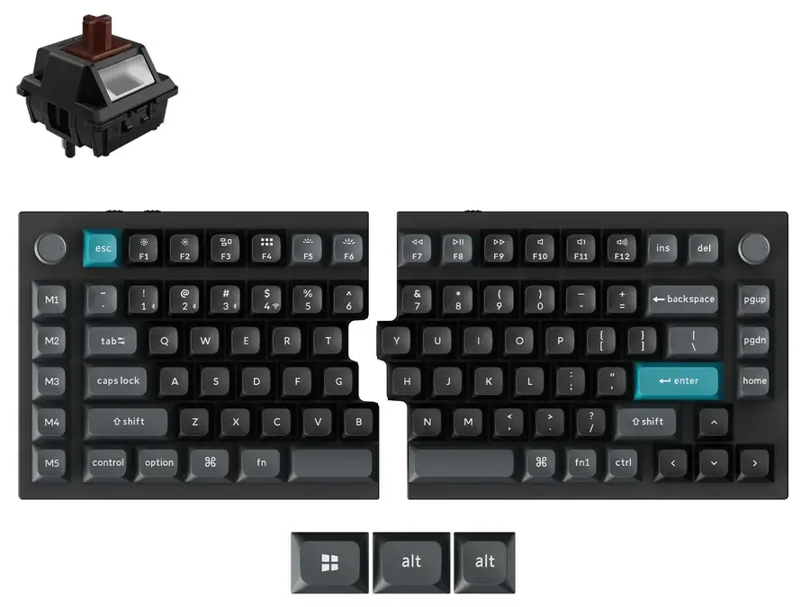 Keychron Q11 Ultra 8K Wireless Split Silk POM Brown Mechanical Keyboard - Black