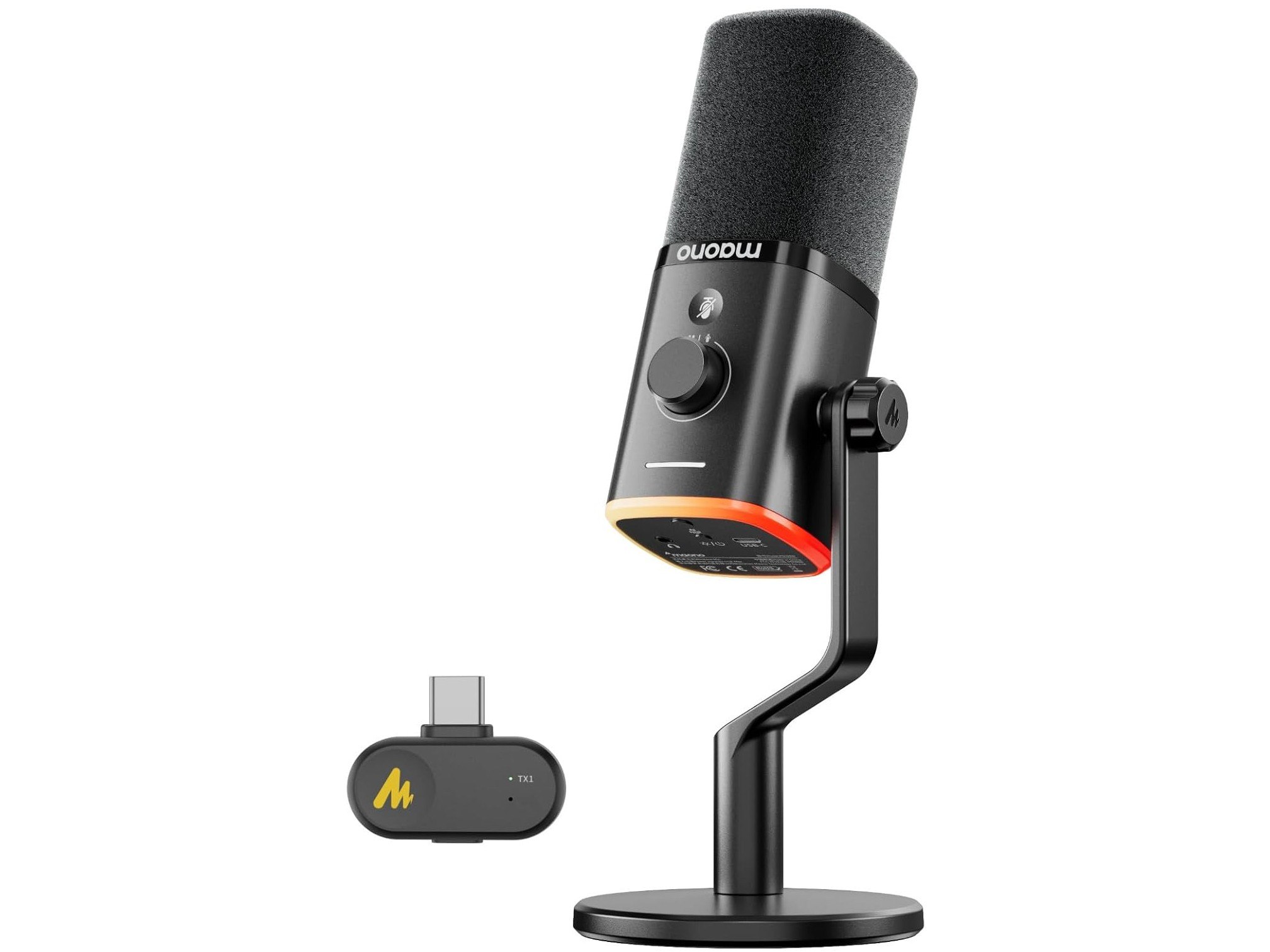 MAONO PD100W Wireless & USB Dynamic Cardioid Microphone with Desktop Stand